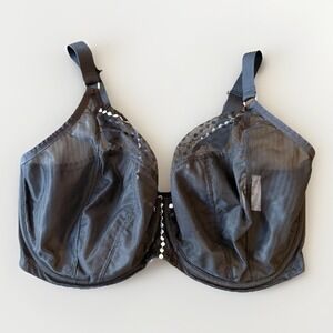 Elomi Matilda Bra Womens UK 34H Black Underwire Sheer Mesh Plunge Unlined J-Hook